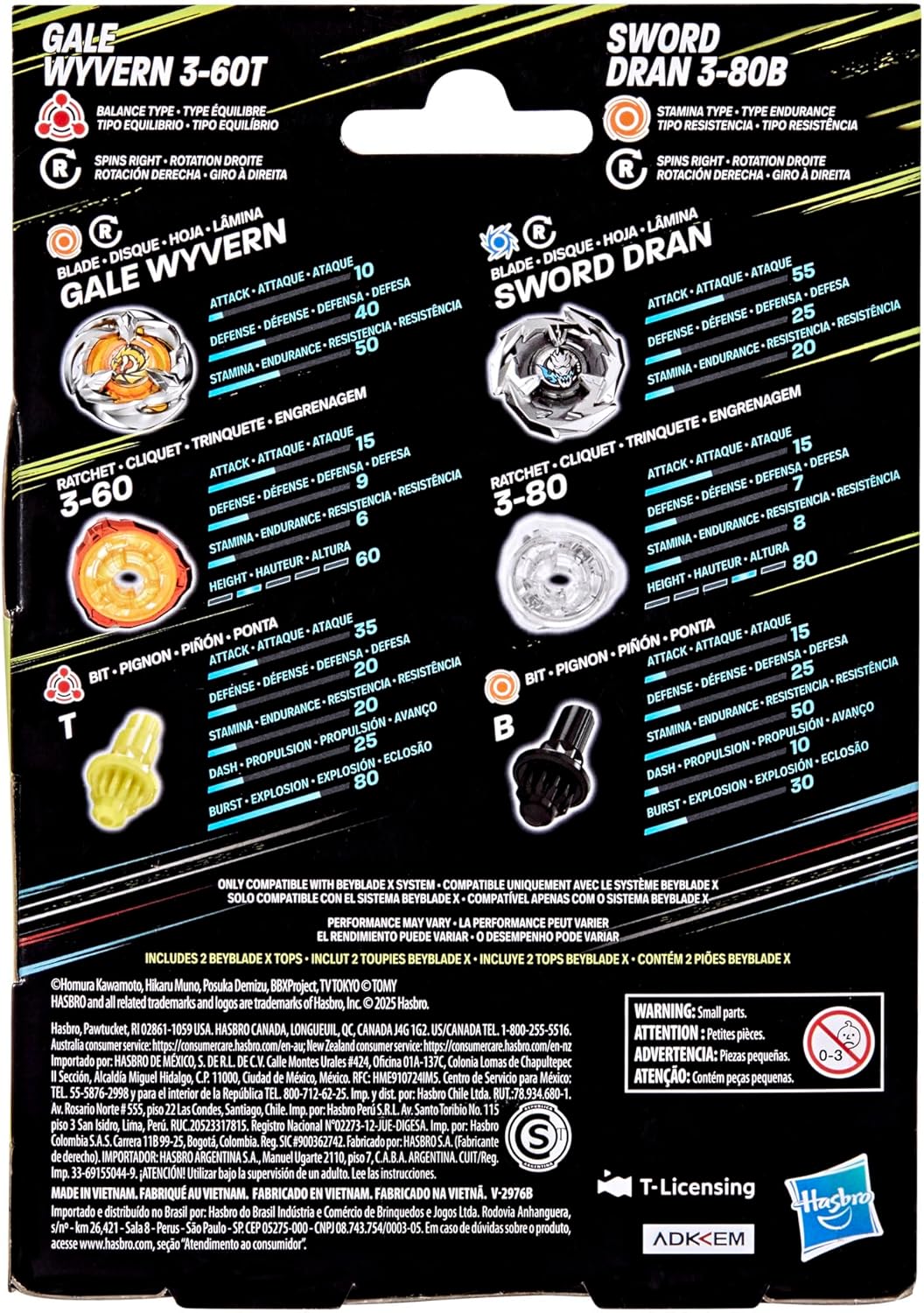 Beyblade X Gale Wyvern 3-60T y Sword Dran 3-80B Paquete Doble