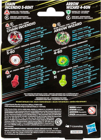 BEYBLADE X Chain Incendio 5-60HT y Arrow Wizard 4-60N