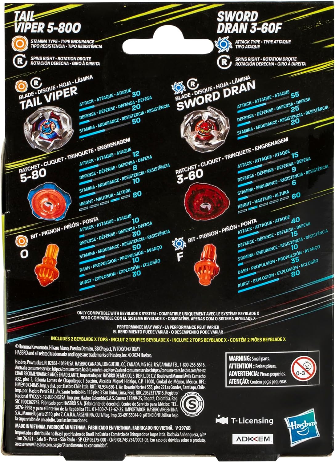 BEYBLADE X Tail Viper 5-80O y Sword Dran 3-60F