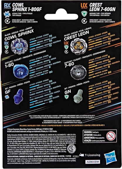 Beyblade X Cowl Sphinx 1-80GF BX & Crest Leon 7-60GN UX