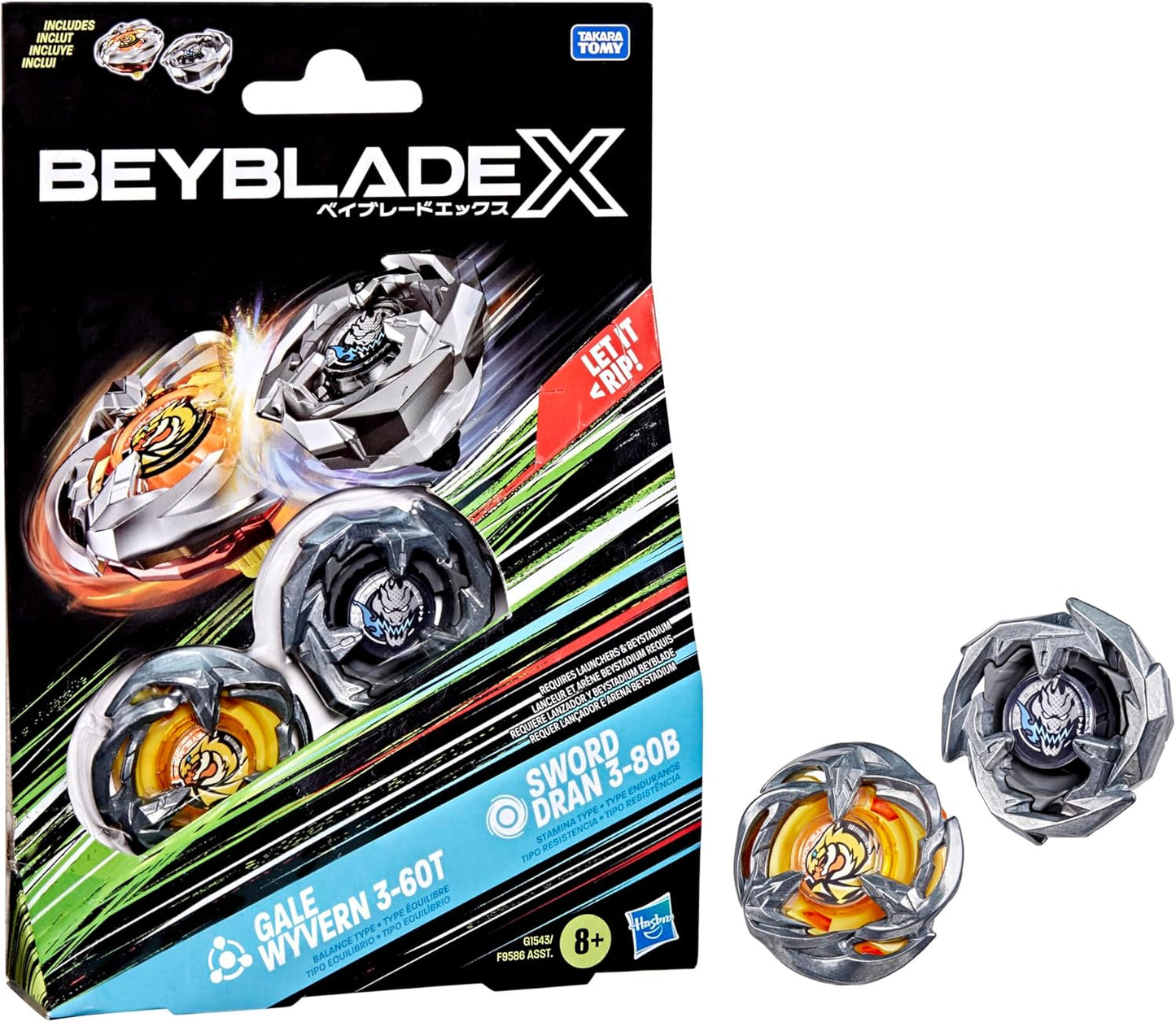 Beyblade X Gale Wyvern 3-60T y Sword Dran 3-80B Paquete Doble