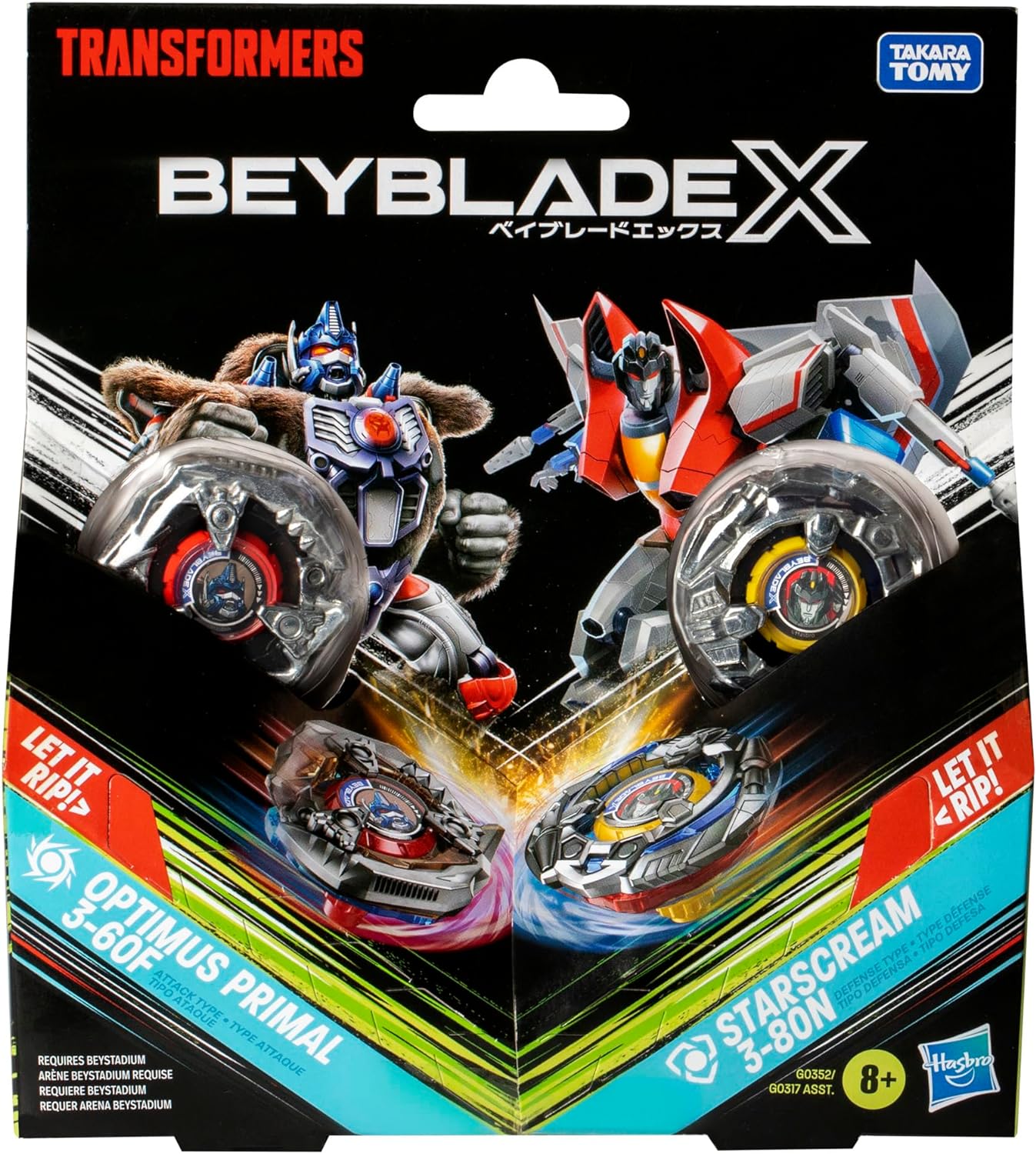 Beyblade X Transformers Collab Optimus Primal 3-60F vs. Starscream 3-80N Multipack Set