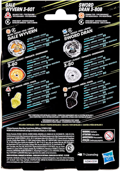 Beyblade X Gale Wyvern 3-60T y Sword Dran 3-80B Paquete Doble