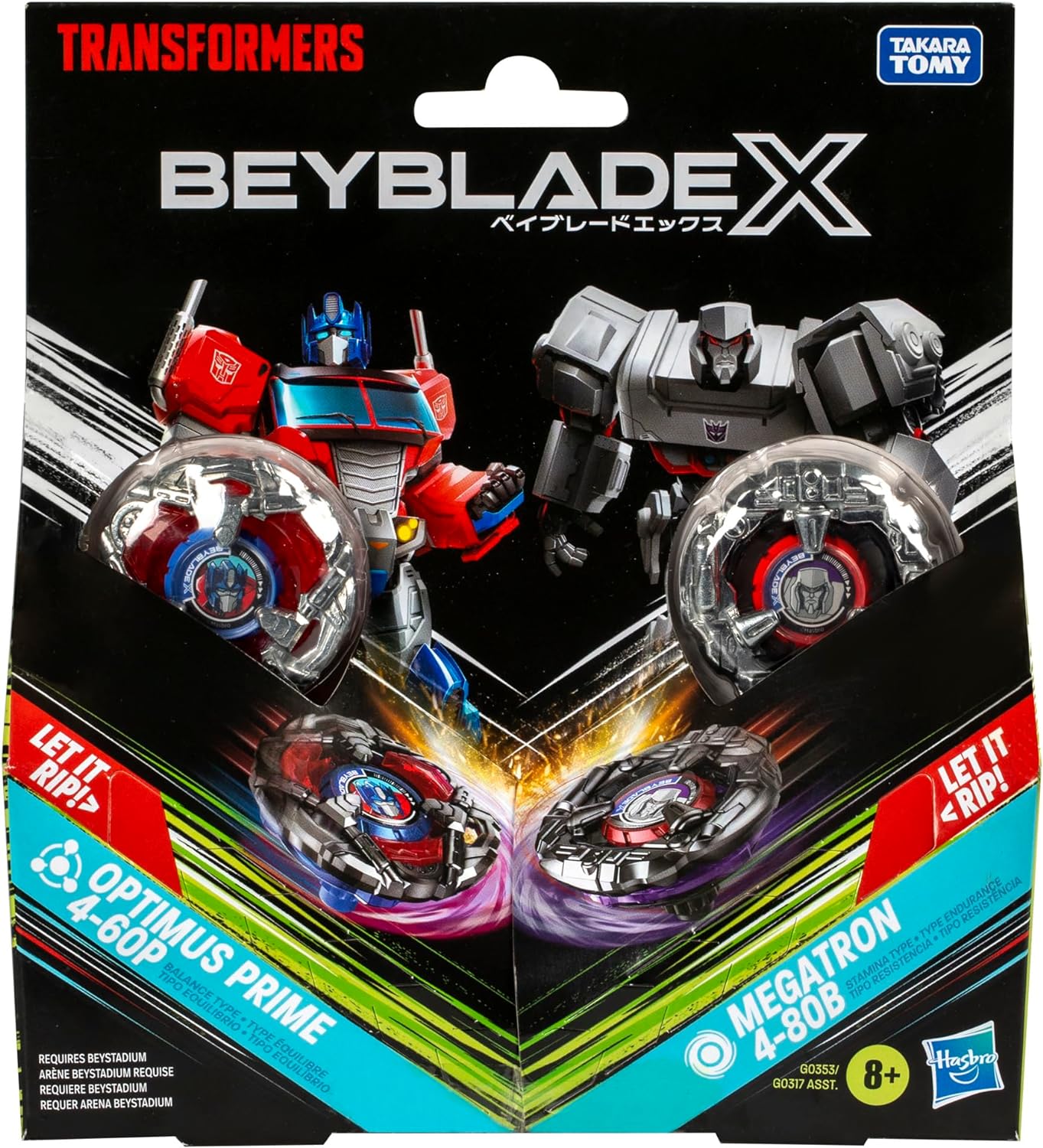 Beyblade X Transformers Collab Optimus Prime 4-60P vs. Megatron 4-80B