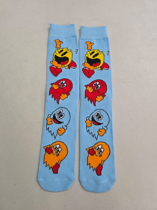Calcetines Pac-Man y fantasmas celestes